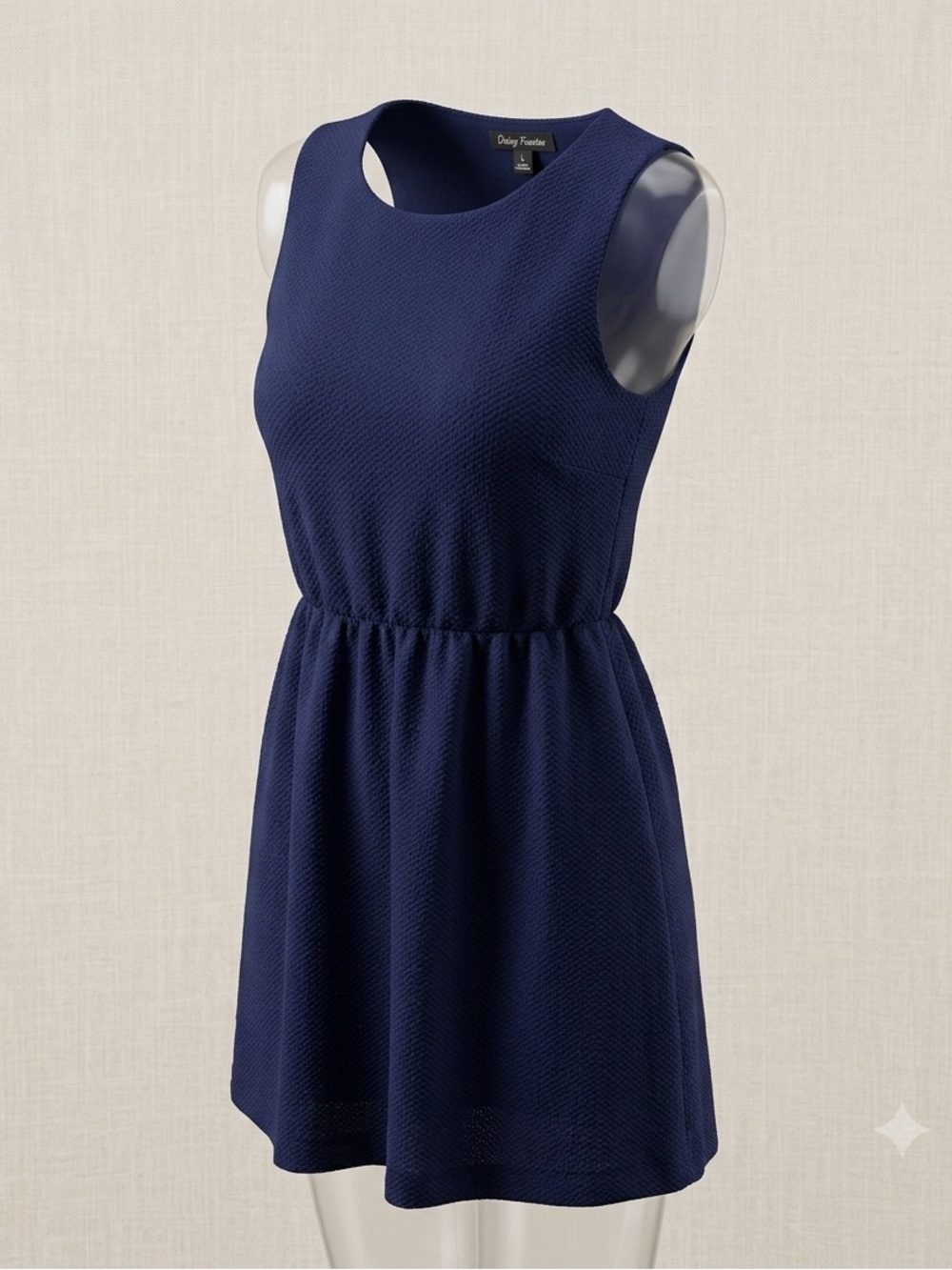 Daisy Fuentes Navy Blue Textured Sleeveless Dress | Size L